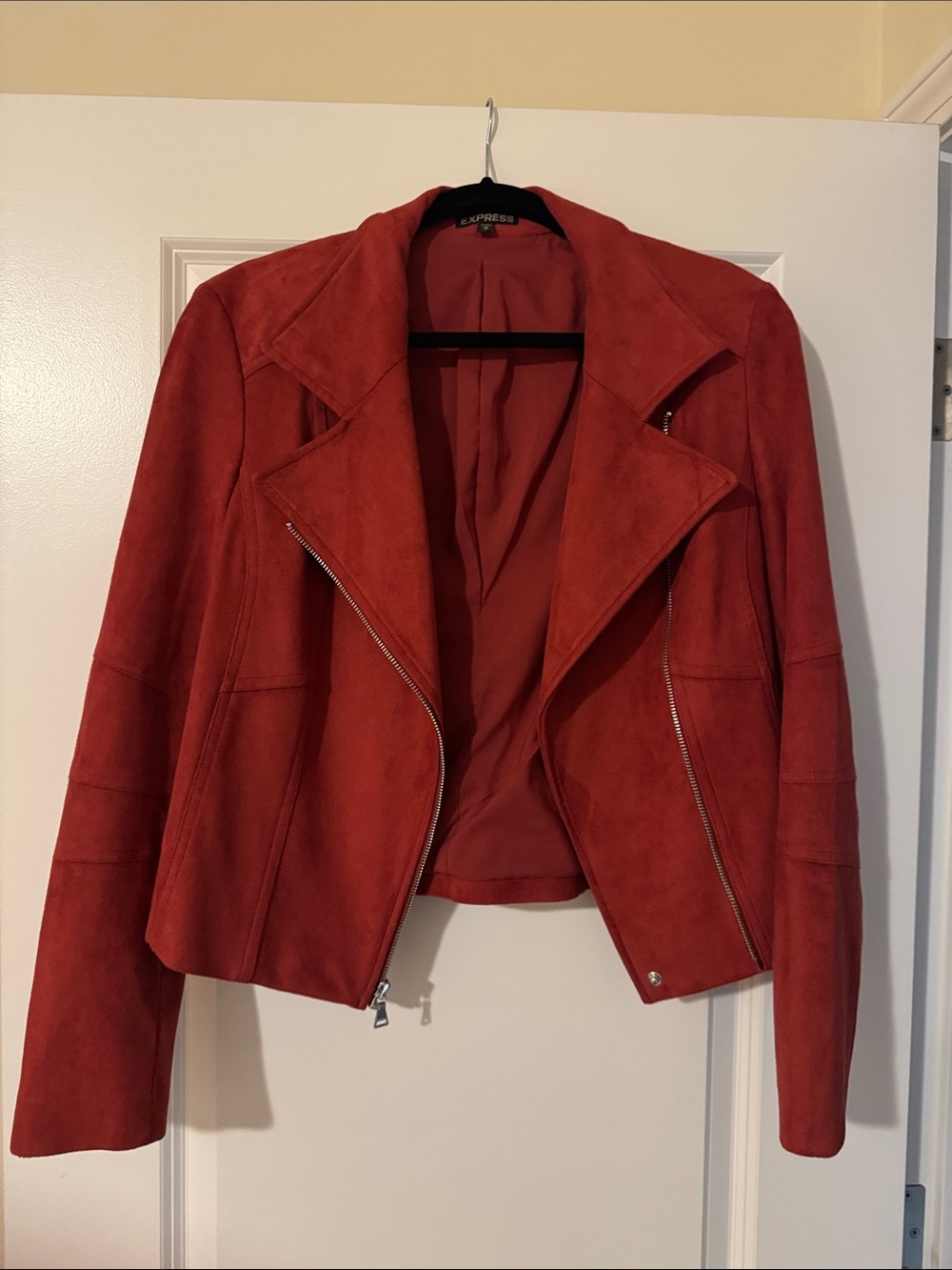 Express Rust-Red Suede Moto Jacket - Women's M
